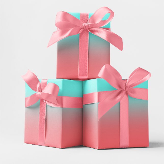 Modern Aqua and Coral Gradient Wrapping Paper Sheets (Modern Aqua and Coral Gradient Gift Wrap)
