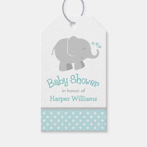 Modern Aqua and Gray Elephant Boy Baby Shower Gift Tags