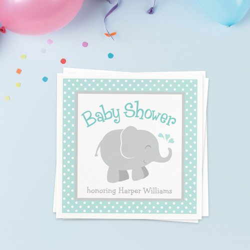 Modern Aqua and Gray Elephant Boy Baby Shower Napkins