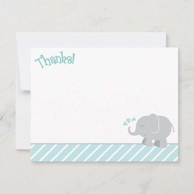 Modern Aqua and Gray Elephant Boy Baby Shower Note Card (Front)