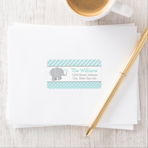 Modern Aqua and Gray Elephant Boy Return Address Label