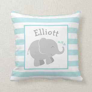 Modern Aqua and Gray Elephant Custom Monogram Throw Pillow