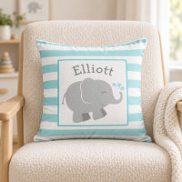 Modern Aqua and Gray Elephant Monogram