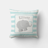 Modern Aqua and Gray Elephant Monogram