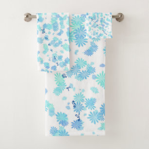 Modern Aqua and Olympic Blue Snowflake Towel
