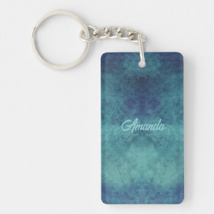 Modern Aqua and Purple Abstract Keychain