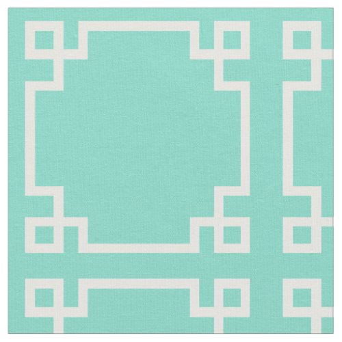 Modern Aqua and White Greek Key Pattern Fabric