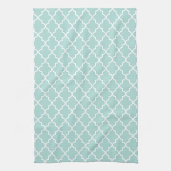 Modern Aqua And White Moroccan Quatrefoil Pattern Kitchen Towel by cardeddesigns at Zazzle