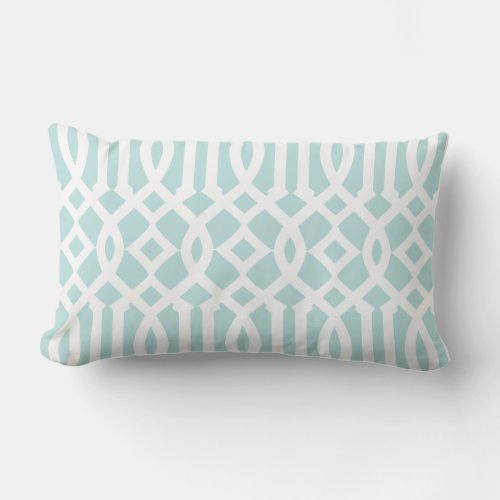 Modern Aqua and White Trellis Pattern Lumbar Pillow