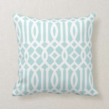 Modern Aqua And White Trellis Pattern Throw Pillow by cardeddesigns at Zazzle