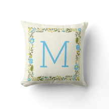 Modern aqua and yellow floral border and monogram