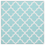 Modern Aqua Blue and White Quatrefoil Pattern Fabric