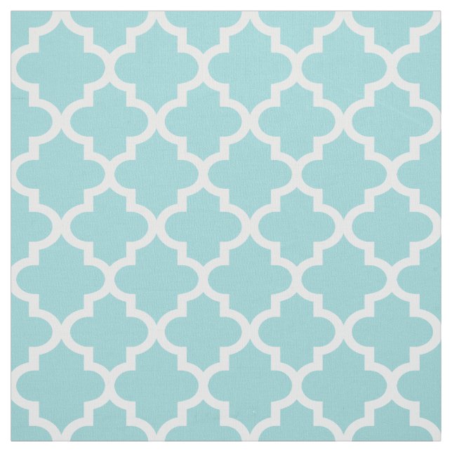 Modern Aqua Blue and White Quatrefoil Pattern Fabric
