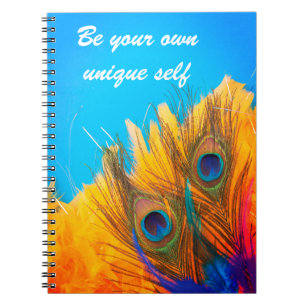 Modern Aqua Blue and Yellow Peacock's Feathers Notebook