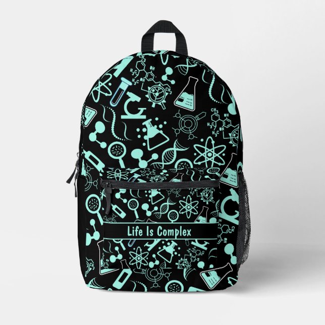 modern aqua blue biochemistry life is complex  printed backpack (Front)