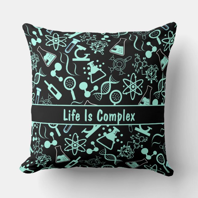 modern aqua blue biochemistry life is complex  throw pillow (Front)