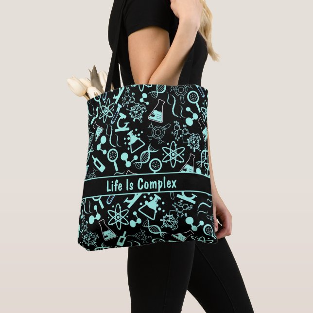 modern aqua blue biochemistry life is complex  tote bag (Close Up)
