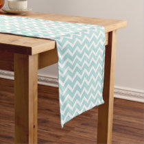 Modern Aqua Blue Chevron Stripes Pattern Short Table Runner