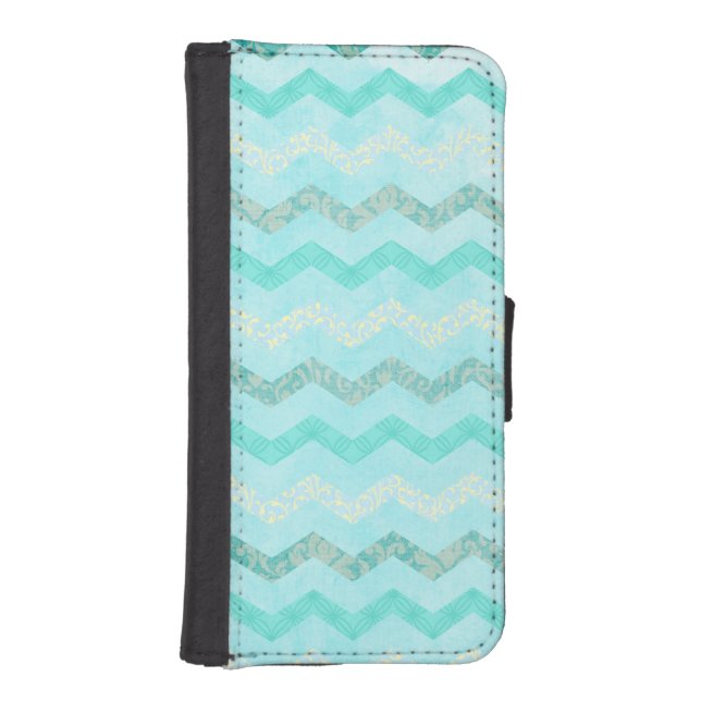 Modern Aqua Blue Chevron Wallet Case iPhone 5 5S (Front)