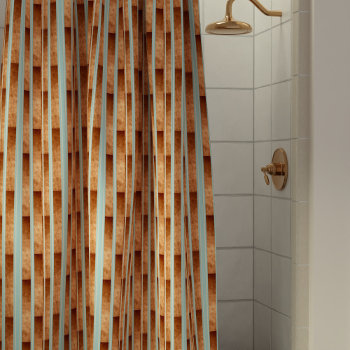Modern Aqua Blue Faux Metallic Copper Stripe Shower Curtain by mothersdaisy at Zazzle