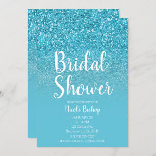 Modern Aqua Blue Glam Glitter Bridal Shower Invitation