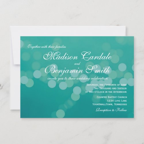 Modern Aqua Blue Green Bokeh Wedding Invitations 4.5" X 6.25" Invitation Ca...