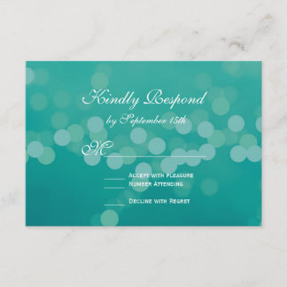 Modern Aqua Blue Green Bokeh Wedding RSVP Cards