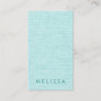 Modern aqua blue linen vertical minimalist business card