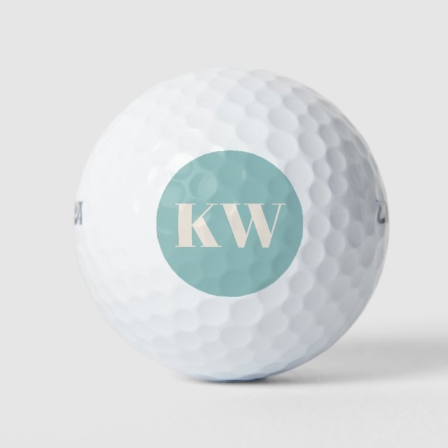 Modern Aqua Blue Monogram Initials Personalized Golf Balls (Front)