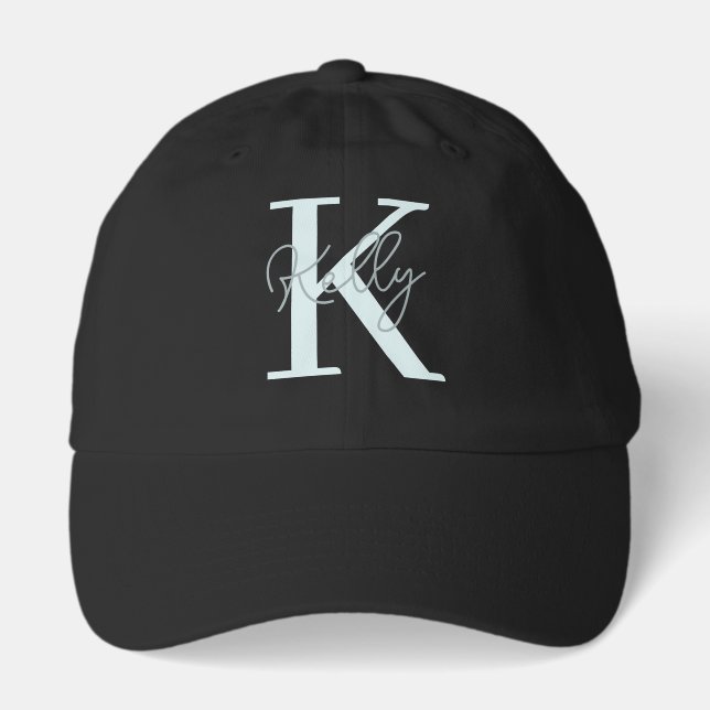 Modern Aqua Blue Monogram Script Hat (Front)