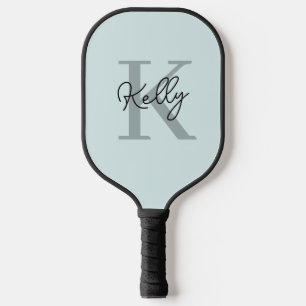 Modern Aqua Blue Monogram Script Pickleball Paddle