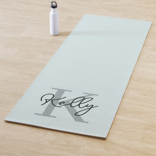 Modern Aqua Blue Monogram Script Yoga Mat