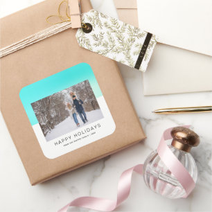 Modern Aqua Blue Photo Square Sticker