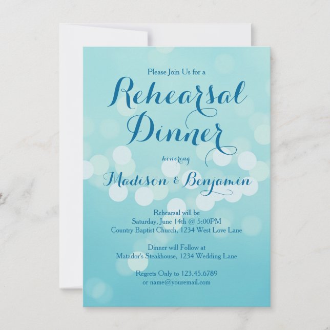 Modern Aqua Blue Rehearsal Dinner Invitations (Front)