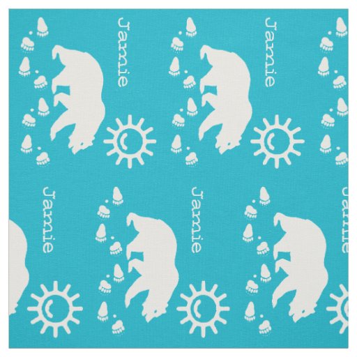 Modern Aqua Blue Sunshine Bear Tracks Personalized Fabric
