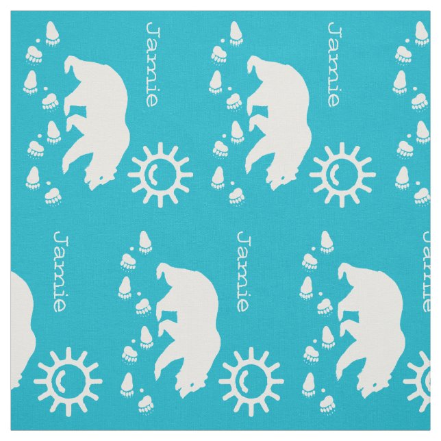 Modern Aqua Blue Sunshine Bear Tracks Personalized Fabric (Swatch)