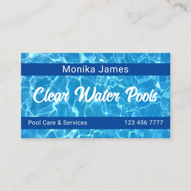 Modern Aqua Blue Swimming Pool Photo Business Card (Front)