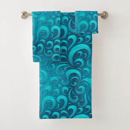 Modern Aqua Blue Trendy Bath Towel Set