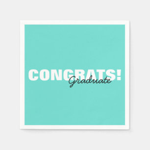 Modern Aqua Blue Typography Congrats Graduate  Napkins