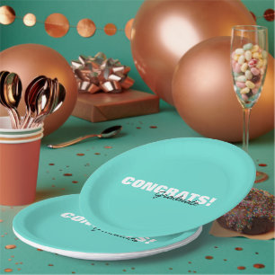 Modern Aqua Blue Typography Congrats Graduate Paper Plates