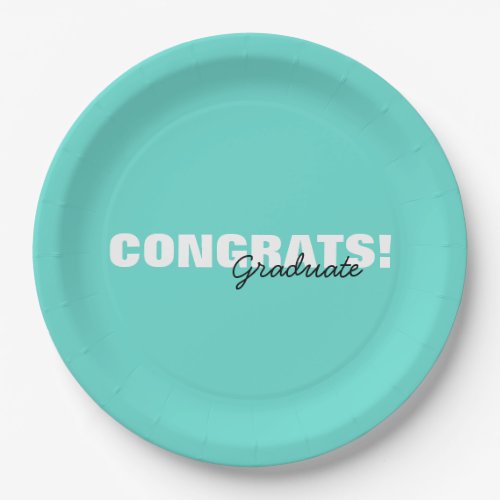 Modern Aqua Blue Typography Congrats Graduate Paper Plates