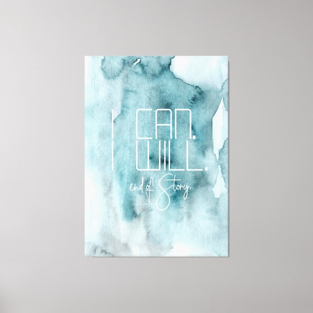 Modern Aqua Blue Watercolor Wash Inspiring Quote Canvas Print (Front)