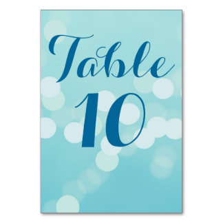 Modern Aqua Blue Wedding Table Number Card