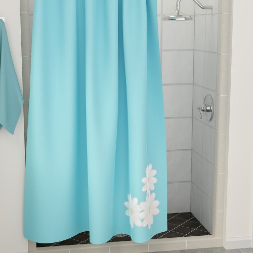 Modern Aqua Blue White Daisy Motif Simple Shower Curtain