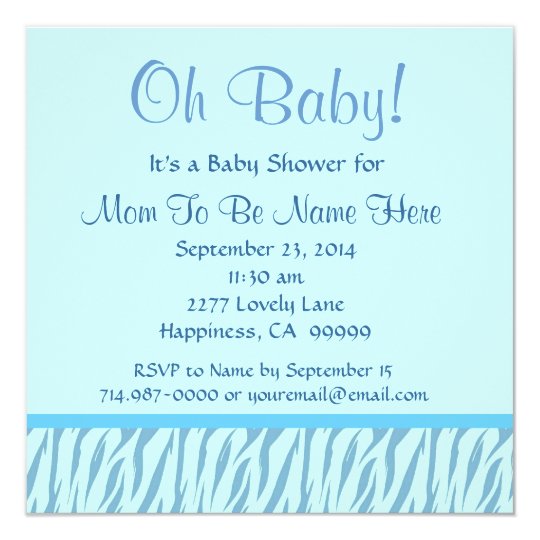 Modern Aqua Blue Zebra Print Baby Shower Card