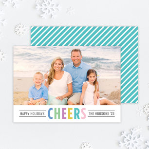 Modern Aqua Cheers Happy Holidays Photo Holiday Card