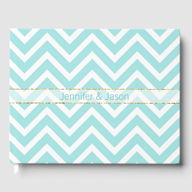 Modern Aqua Chevron Wedding Guest Book (Front)