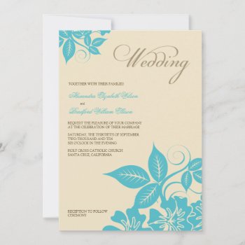 Modern Aqua/cream Floral Wedding Invitation by TheWeddingShoppe at Zazzle