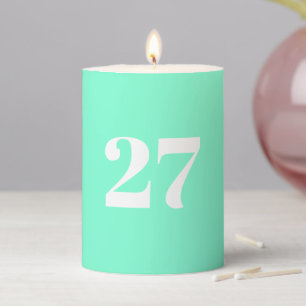 Modern aqua custom year number birthday party pillar candle