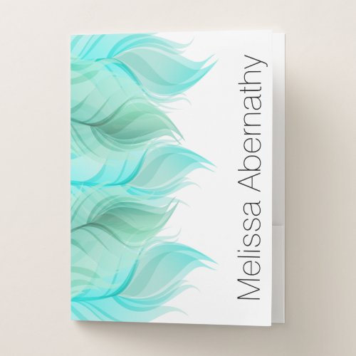 Modern Aqua Feathers Pattern with Name Pocket Folder